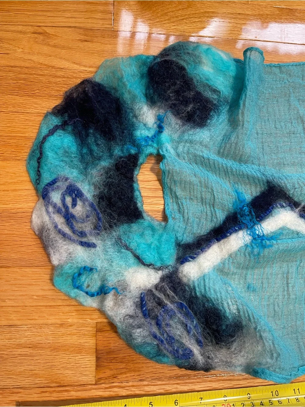 Handfelted Aqua & Teal Wool Scarf
